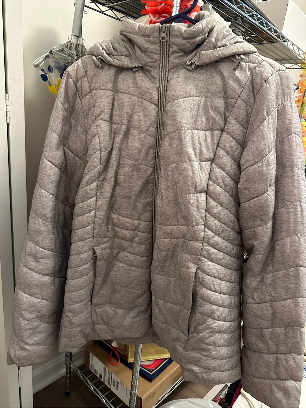 Xersion Light Gray Quilted Hooded Puffer Jacket